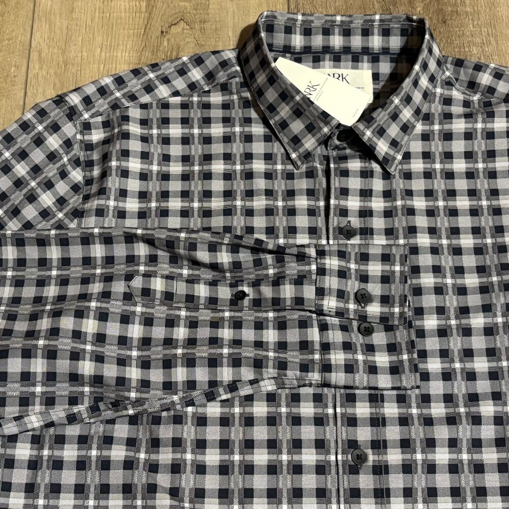 NWT WRK 4-Way Stretch Performance Dress Shirt Men's Large Dupplin Gray Navy